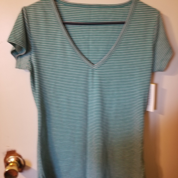 Kenneth Cole Reaction stripe Tee ladies medium Aqua activewear top - Picture 5 of 7
